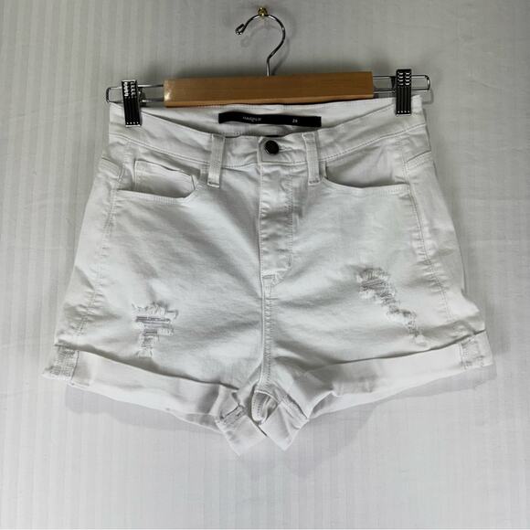 Hudson Harper White Denim Distressed Jean Shorts High-Rise Cuffed Hem Size 28 - Picture 1 of 4